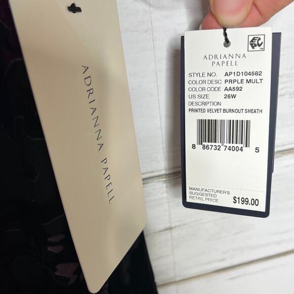 Adrianna Papell Velvet Burnout Sheath Dress Floral Black Purple Plus Size 26W - Picture 11 of 12